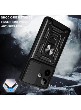 for realme GT 7 / GT 7T Case Cover, Slide Camera Lens Cover, Magnetic Ring Holder Kickstand Protective Phone Case for realme GT 7 / GT 7T, Black - view 4